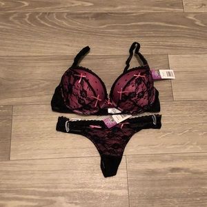 34c pink black lace bra set medium panty